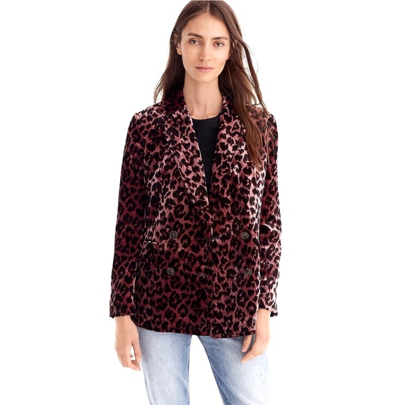 J Crew Leopard Velvet Double Breasted Blazer NEW - Picture 2 of 8